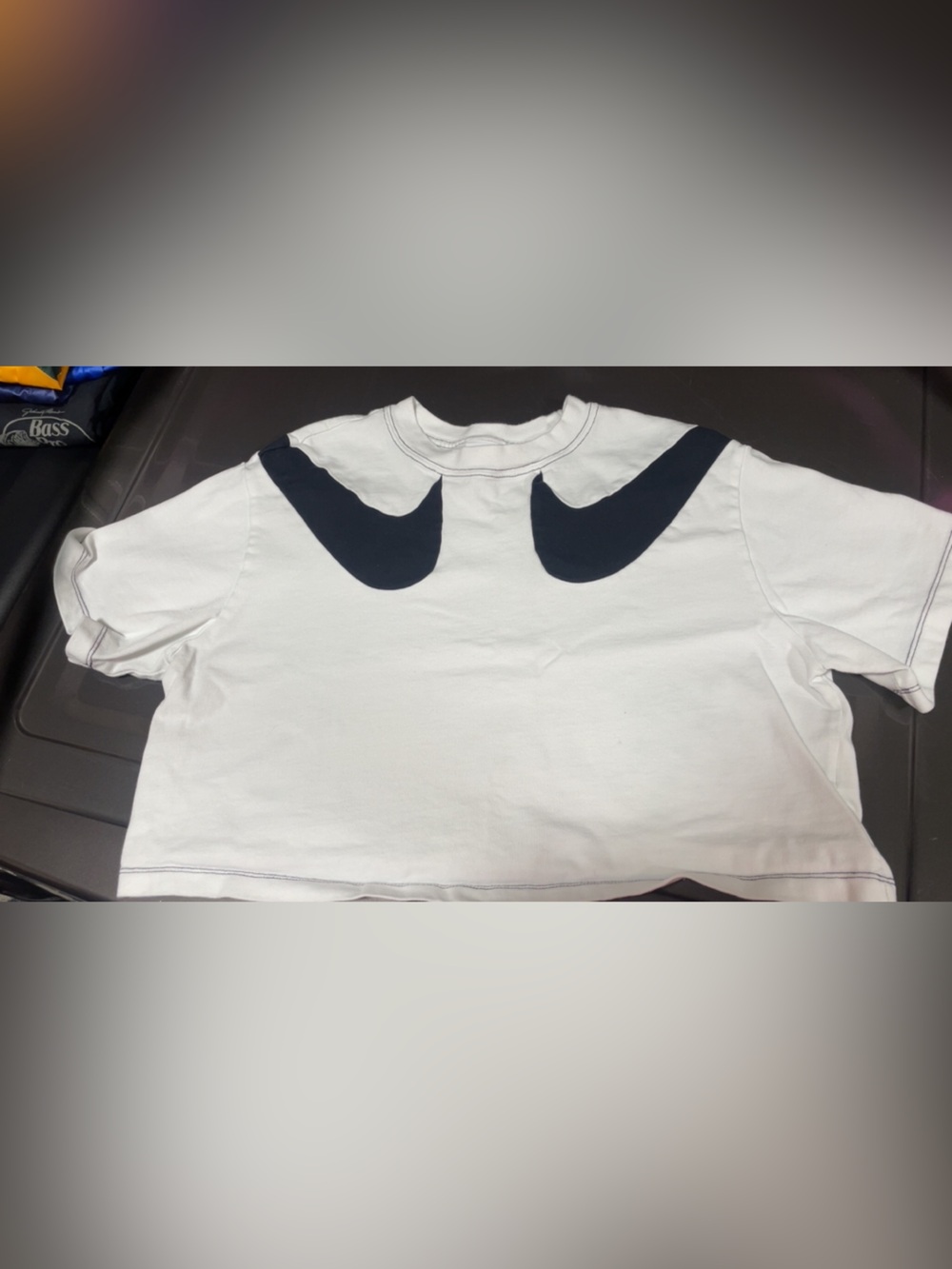 Nike White Euc size XS womens Cropped Tee with black Swoosh Accents